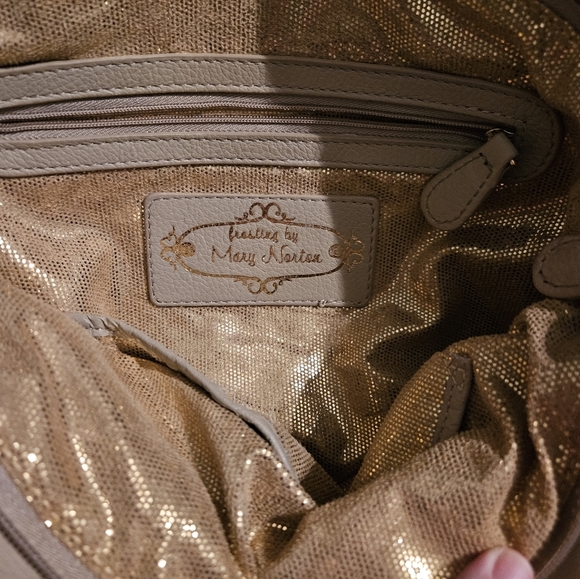 Frosting by Mary Norton Elegant Tan Studded Tote Bag. - Picture 6 of 11